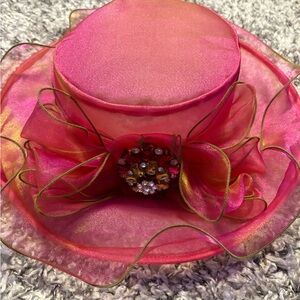 Whitehall & Shon Elegant Pink Women's Statement Derby Hat with Jewel Accent 58cm
